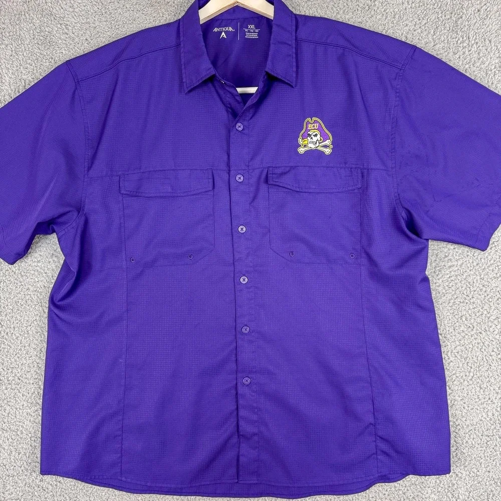 East Carolina‎ Pirates Shirt Mens 2XL Purple NCAA Football Antigua Fishing Guide